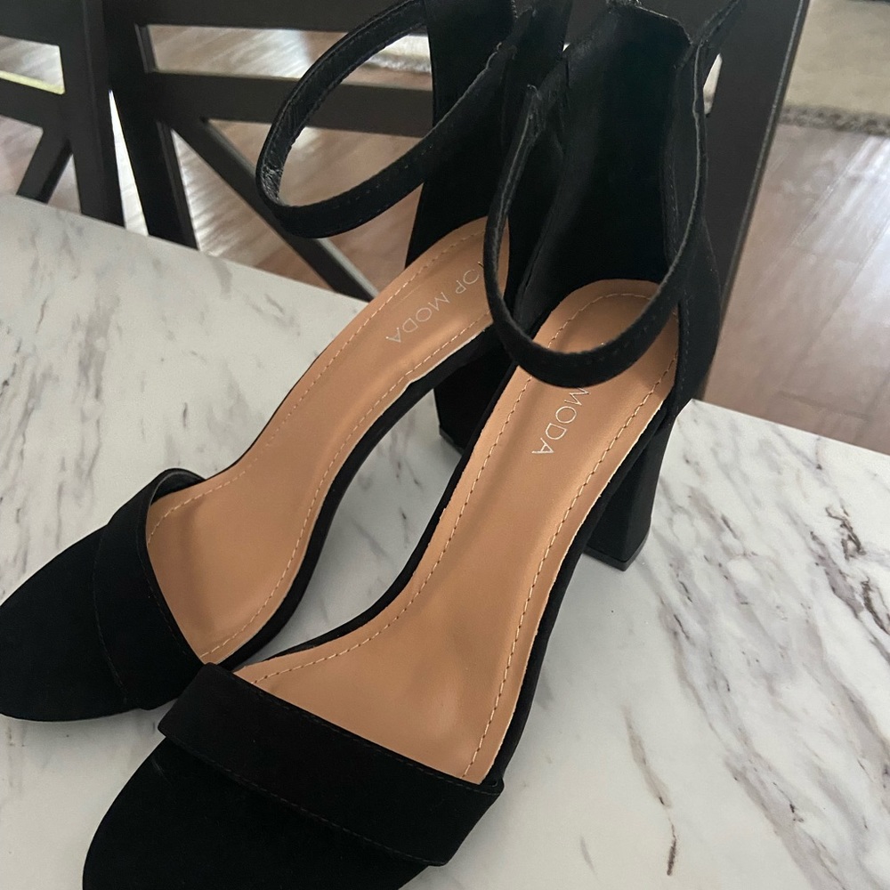 Black suede zip up heels